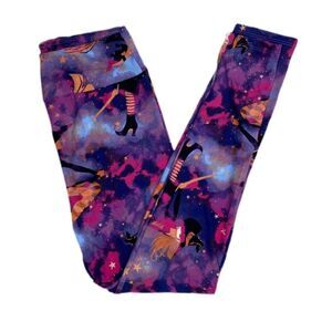 LuLaRoe Halloween Witch Broom Leggings Purple Pink Tie Dye TC2 Plus Size 20-24